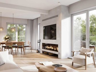 3d Rendering Of A Modern Styled Living Room With Fireplace